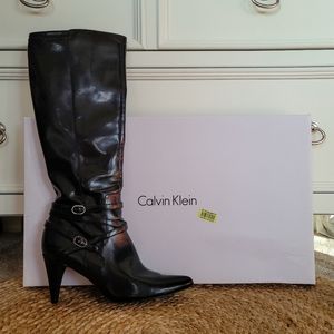 Calvin Klein Faux Leather knee high boots- blk- 8